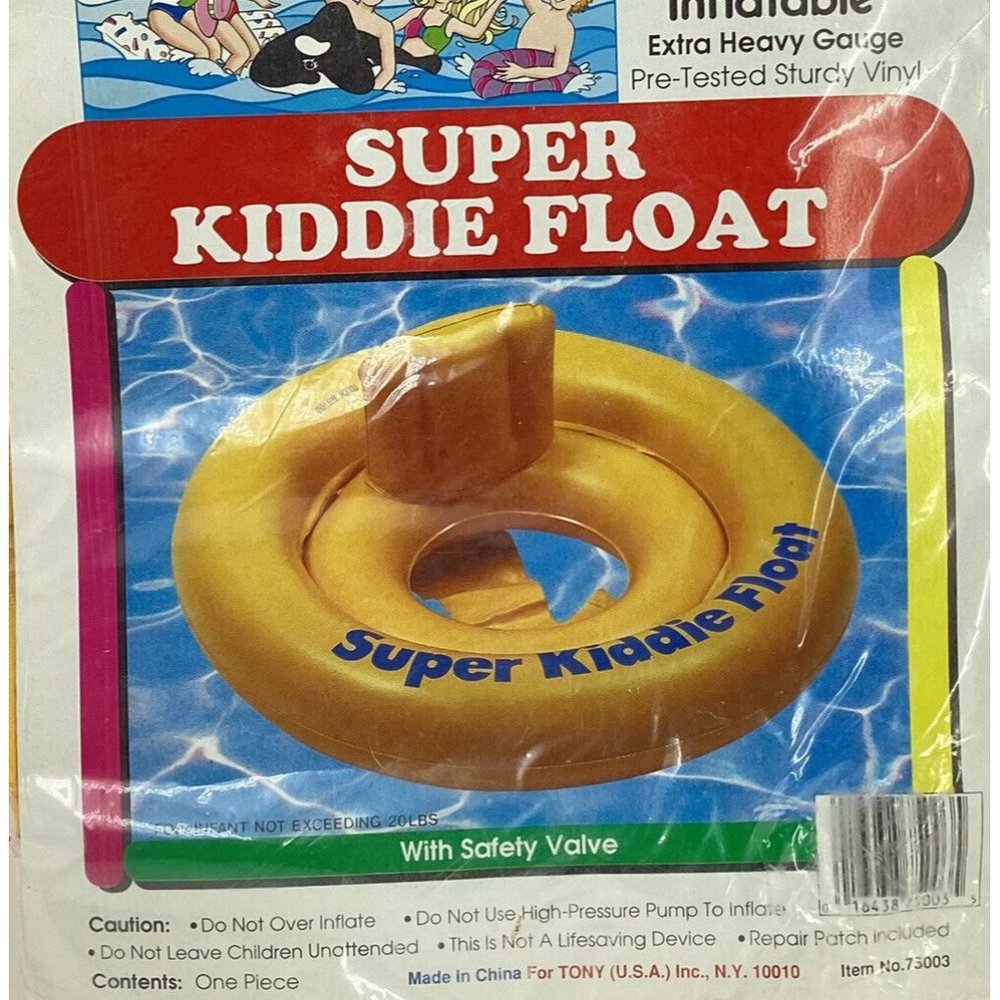 Vintage Super Kiddie Float Heavy Gauge 25" Vinyl For Infants - 20 lb Yellow